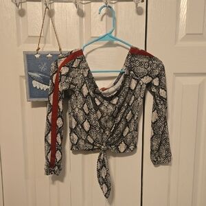 Guess Snakeskin Print Crop Top with Red Details